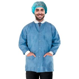 Disposable Lab Jacket, 31 Inches Long. Pack of 10 Ceil Blue Disposable Hip-Length Workwear Large. SMS 50 gsm Disposable Shirts with Snaps Front
