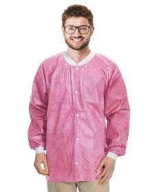 Cranberry Disposable Lab Jackets with Pockets, X-Large. Pack of 50 Disposable Jackets Dental 45 GSM SMS with Snaps, Knit Cuffs & Collar