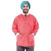 Disposable Lab Jacket, 33 Inches Long. Pack of 100 Coral Pink Disposable Hip-Length Workwear XX-Large. SMS 50 gsm Disposable Shirts with Snaps Front