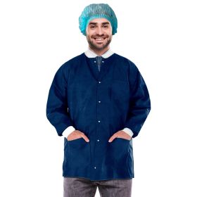 Disposable Lab Jacket, 32 Inches Long. Pack of 100 True Blue Disposable Hip-Length Workwear X-Large. SMS 50 gsm Disposable Shirts with Snaps Front