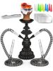 Hookah Set 2 Hose Hookah LilOne 12” Black Mini Hookah 2 Hose Hookah Set with 50x Foil Hookah Bowl 10x Tips 2x Mouthpiece 2x Hookah Hose Tongs Portable