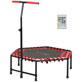 45" Rebounder Trampoline for Adult, Quiet Bungee Rebounder with LED Lights and Adjustable Handle, Red