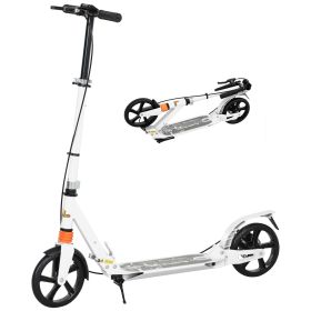 Foldable Kids Scooter with 4 Adjustable Heights, Double Brakes, and Shock Absorption for Ages 6-12, White