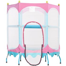 Trampoline for Kids, 4.6FT Mini Toddler Trampoline Indoor Outdoor with Handlebar, Safety Enclosure Net, Pink