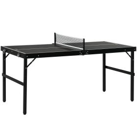 Mini Folding Table Tennis Table with Aluminium Frame, Portable Outdoor Ping Pong Table with Net for Indoor Outdoor Garden Camping, Black