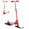 Snow Scooter, 2 in 1 Design Adjustable Height Scooter Snow Sled for Kids Aged Over 7 Years Old, Kids Sled Ski Scooter with Wheels Blades, Red