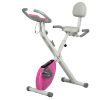 Foldable Magnetic Exercise Bike Indoor Stationary Upright Fitness Cycling Bike, 8 Level Quiet Magnetic Resistance, Pink