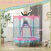 Trampoline for Kids, 4.6FT Mini Toddler Trampoline Indoor Outdoor with Handlebar, Safety Enclosure Net, Pink