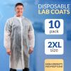 Disposable Lab Coats for Adults XX-Large, Pack of 10 White Disposable Lab Coat, Splash-Proof Plastic Lab Coats, Medical PPE Coat with Elastic Cuffs