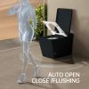 Black Square Smart Toilet with Built-in Tank for Bathroom, Remote Control, Tankless Bidet Toilet with Foot Touching Lid Opening, Auto Flush
