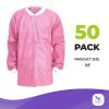 Cranberry Disposable Lab Jackets with Pockets, Medium. Pack of 50 Disposable Jackets Dental 45 GSM SMS with Snaps, Knit Cuffs & Collar