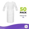 Hospital Disposable Gowns with Sleeves X-Large, Pack of 50 White Medical Isolation Gowns Disposable 45"