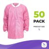 Cranberry Disposable Lab Jackets with Pockets, Large. Pack of 50 Disposable Jackets Dental 45 GSM SMS with Snaps, Knit Cuffs & Collar