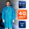 Disposable Lab Coats for Adults X-Large 41" Long, Pack of 40 Blue Medical PPE Coat 40 GSM, Waterproof Lab Coat with Cuffs