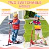Snow Scooter, 2 in 1 Design Adjustable Height Scooter Snow Sled for Kids Aged Over 7 Years Old, Kids Sled Ski Scooter with Wheels Blades, Red