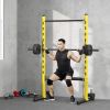 Soozier Squat Rack with Pull Up Bar and Barbell Bar Adjustable Bench Press Multi-Function Weight Lifting Half Rack, Yellow