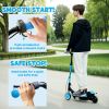 Foldable Electric Scooter for Kids Ages 6-14, with Seat and 2 Adjustable Heights, Max 6km Range & 12km/h, Blue