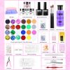 Professional Acrylic Nail Kit, with Pink Nail UV LED lamps, Acrylic Powders, Base Top Coat, Nail Tips, Rhinestones