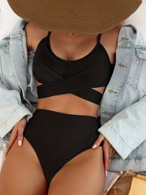 European And American Oversized Women's Bikini Suit Chest Cross Solid Color Swimsuit (Option: Black-5XL)