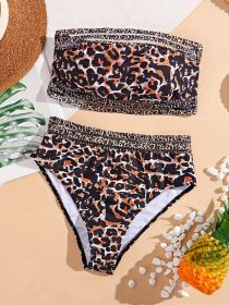 Women's Fashionable Bikini Set With Random Prints, Sexy Plunging Leopard Print Two-piece Set, Beach Style, Bikini. (Option: Pattern and colour-M)