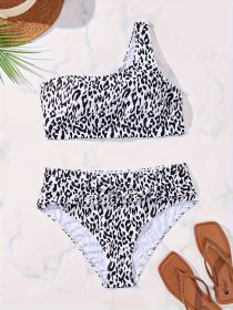 Women's Fashionable Plus-size Bikini Set. Sexy Leopard Print One-shoulder Swimsuit. Beach Style. (Option: 4XL-Colour)