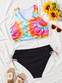 Women's Oversized Bikini Set, Tie-dyed Print, Vest, Sexy Two-piece Set, Holiday Style (Option: Black-5XL)
