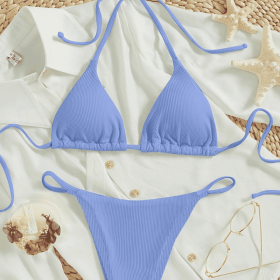 Factory Wholesale Women's Sexy Small Rib Bikini Tie Bikini Set Two Piece Swimsuit Beach Wear (Option: Style6-L)