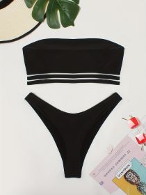 Women's Bikini Set - Sexy Strapless Solid-color Swimsuit Set For Beach Style. (Option: Black-XL)
