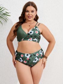 European And American Large Bikini Set, Asymmetric Two-piece Bikini (Option: Military green-3XL)