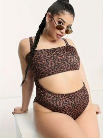 Women's Large-size One-piece Leopard-print Swimsuit With Asymmetrical Design, Beach Style (Option: 4XL-Coffee color)