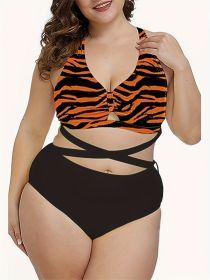 Women's Plus-size Bikini With Crisscross Straps And Zebra Print, Vacation Style. (Option: 4XL-Colour)