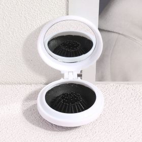 2-in-1 Folding Air Cushion Mini Comb With Mirror; Round Compact Massage Comb For Purse (Color: White)
