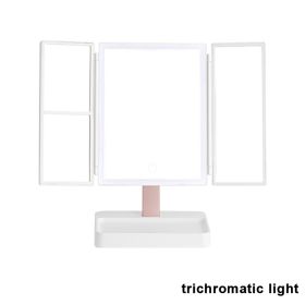 Rechargeable Foldable Makeup Mirror With LED Light 360° Adjust Wireless 1-3X Magnifying 3 Tone Light Desktop Vanity Table Mirror (Emitting Color: three lights, Ships From: CN)