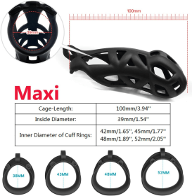 Male Chastity Cage Lock Device Kit W/ 4 Rings Virginity Device 5 Sizes Curve US (size: Maxi - 3.94")