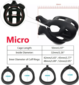 Male Chastity Cage Lock Device Kit W/ 4 Rings Virginity Device 5 Sizes Curve US (size: Micro - 1.97")