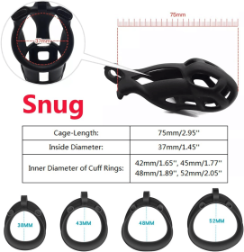 Male Chastity Cage Lock Device Kit W/ 4 Rings Virginity Device 5 Sizes Curve US (size: Snug - 2.95")