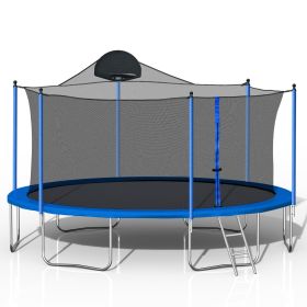 14FT Trampoline for Adults & Kids with Basketball Hoop, Outdoor Trampolines w/Ladder and Safety Enclosure Net for Kids and Adults (Color: as Pic)