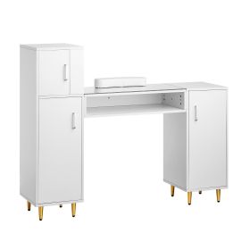 VEVOR Manicure Table, Glass Top Nail Desk, Makeup Dressing Nail Station with Storage Cabinets (default: default)