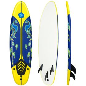 6 Feet Surfboard with 3 Detachable Fins (Color: Yellow)