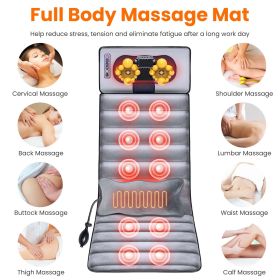 Full Body Electric Massage Mat with Heat Vibration Massage Pad Cushion Back Massage Mattress Chair Pad with Neck Massage Pillow with 10 Vibration Moto (Color: Grey)