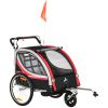 2-in-1 Double Baby Jogging Stroller, Bike Trailer for Kids & Toddlers with Handbrake, 5 Point Harness, Waterproof Cover, Storage Bag, Safety Flag