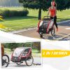 2-in-1 Double Baby Jogging Stroller, Bike Trailer for Kids & Toddlers with Handbrake, 5 Point Harness, Waterproof Cover, Storage Bag, Safety Flag