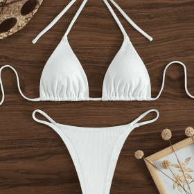 Factory Wholesale Women's Sexy Small Rib Bikini Tie Bikini Set Two Piece Swimsuit Beach Wear (Option: Style10-L)